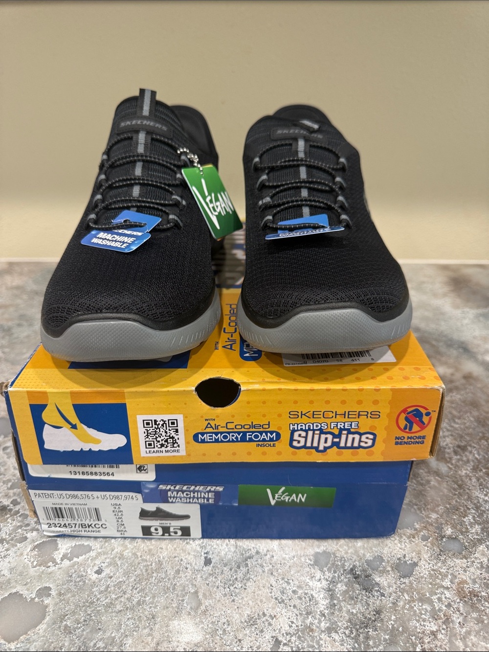 Skechers Black Slip-On Athletic Shoes with Gray Soles